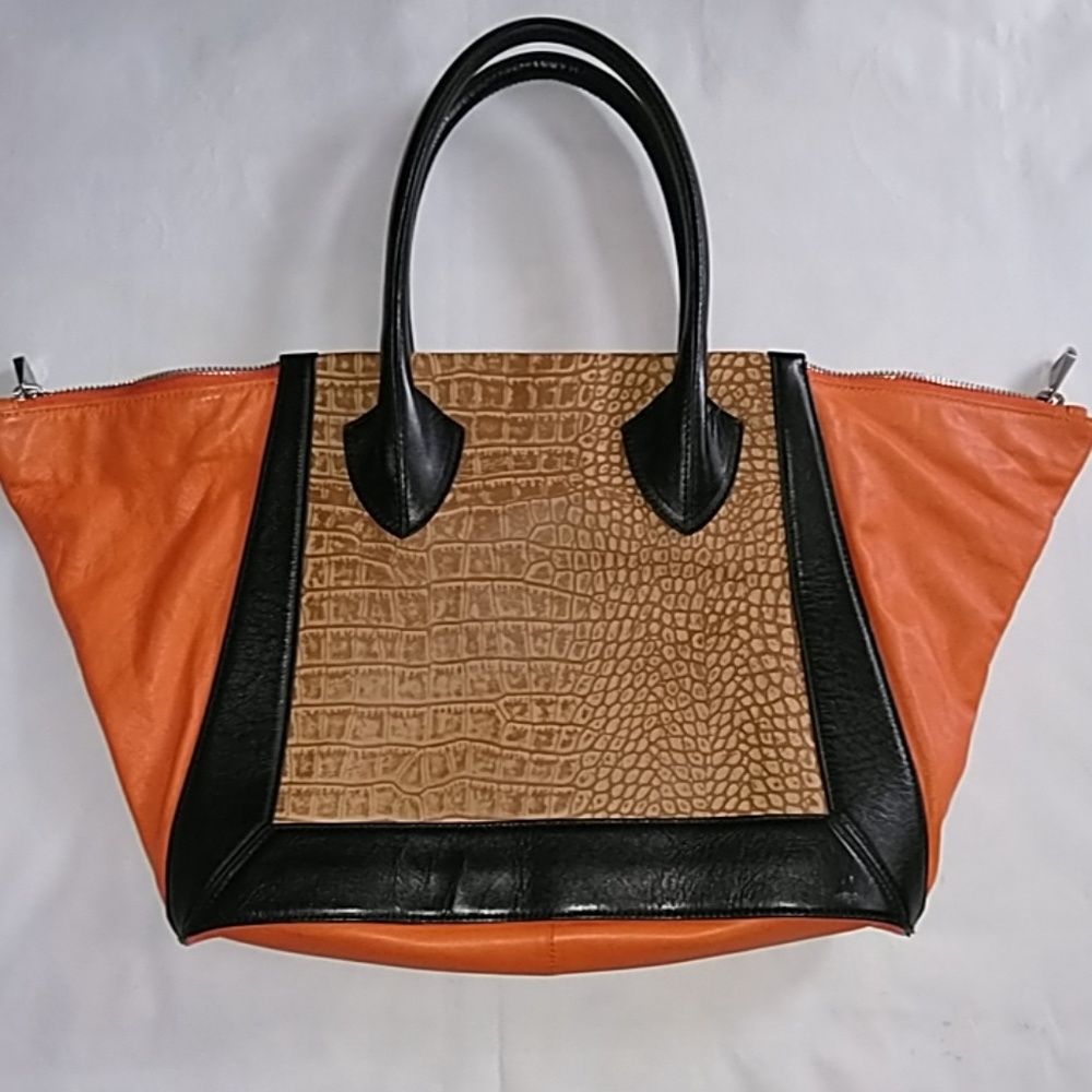 Pour La Victoire Orange, Black & Tan Croc-Accent Tote